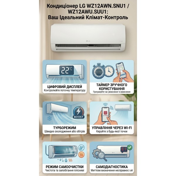 Фото - Кондиціонер спліт LG WZ12AWN.SNU1/WZ12AWU.SUU1